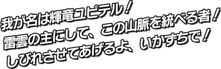 我が名は輝竜ユピテル！雷雲の主にして、この山脈を統べる者！今より汝の放つ雷光となろう！